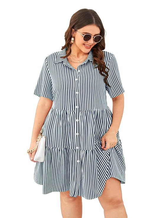 TADKEE Women Plus Size Short Sleeve Striped Dress | Maternity | Maxi Dresses for Women Western Dresses for Women