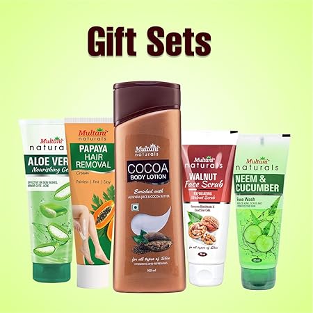 Multani Naturals Beauty &amp; Personal Care Gift Sets | Hair Removal | Body Lotion | Face Wash | Gel | Face Scrub - 5 Items in the set