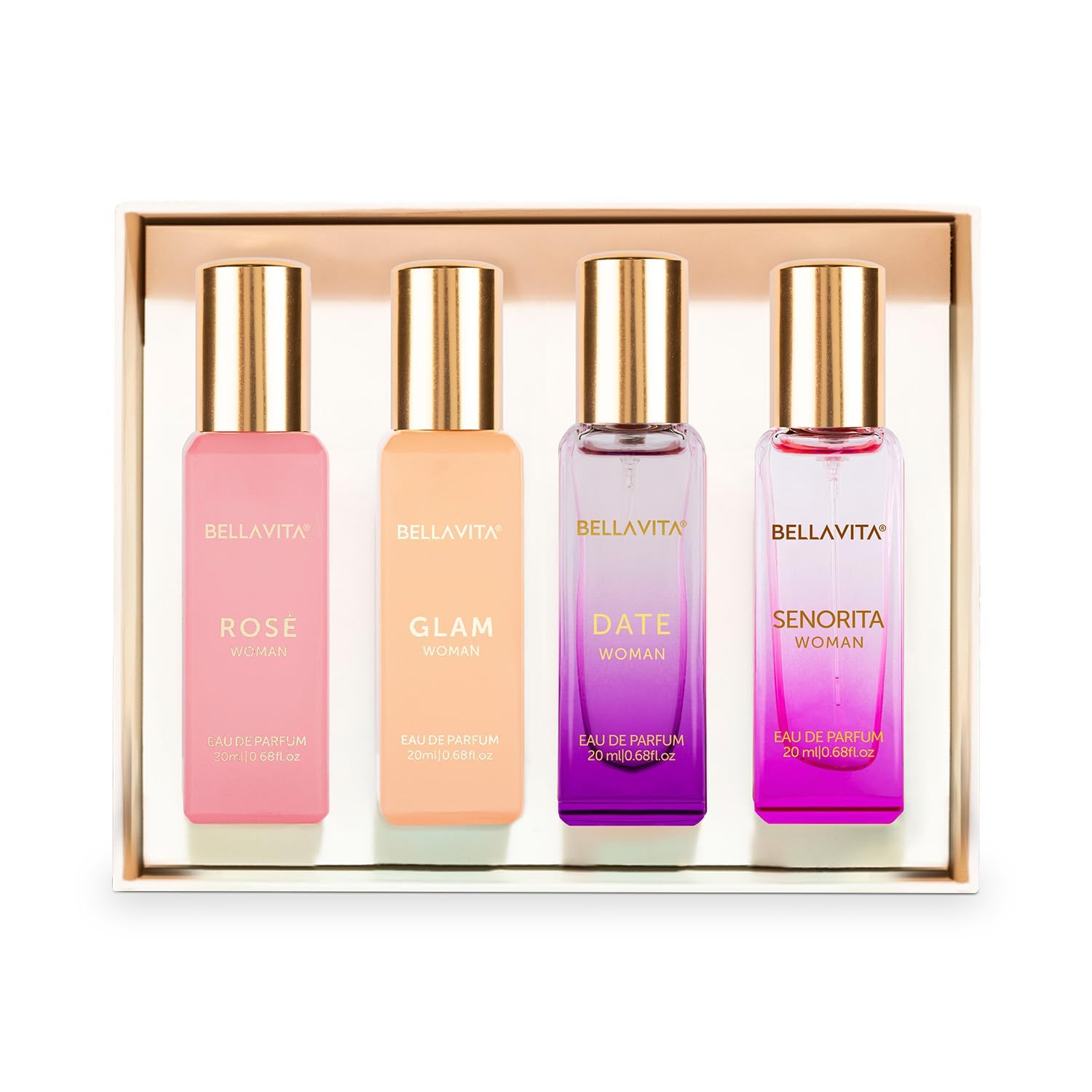 Bella Vita Luxury Perfume Set for Women | Perfume for Woman | Gifts for Woman | Long Lasting EDP 4x20ml | Floral &amp; Fruity Fragrance | Date, Senorita, Glam, Rose