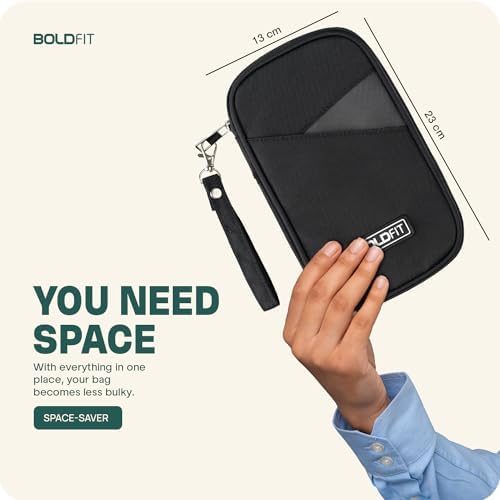 Boldfit Polyester Passport Cover for Men Card Holder for Travel Accessories Passport Holder for Women Passport Holder Cards Passport Organizer Wallet Essentials - Black