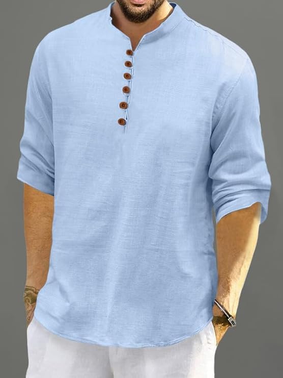 ROYALSCOUT Men Cotton Polyester Blend Solid Regular Fit Full Sleeve Short Kurta | Ethnic, Lightweight Summer Kurta for Daily &amp;amp; Occasion Use