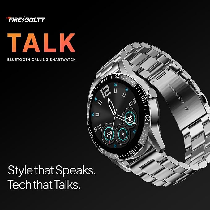 Fire-Boltt Talk Round Smart Watch 1.39″ TFT Display with Bluetooth Calling, Dual Button, Voice Assistance, SPO₂ &amp; Heart Rate Monitor, 120+ Sports Modes, Metal Smartwatch for Men &amp; Women - Silver