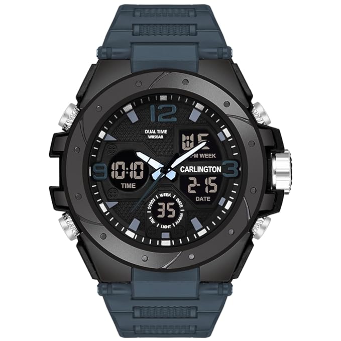 Carlington Endurance Series Analog-Digital Sports Watches for Men and Boys with Alarm, Stopwatch, Backlit Display, Dualtime, Silicone Rubber Strap, Water &amp; Shock Resiatant - CT_9105