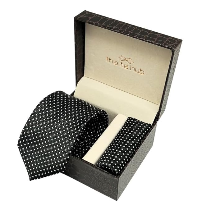 The Tie Hub Multi-Design Microfiber Necktie with Pocket Square Combo Set For Men