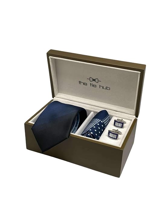 The Tie Hub Gradient Blue Microfiber Necktie with Pocket Square and MOP Cufflink Gift Set