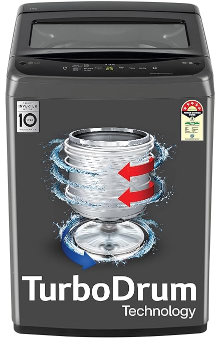 LG 8 Kg 5 Star Smart Inverter Technology Fully Automatic Top Load Washing Machine (T80VBMB4Z, Turbodrum, Auto Prewash, Stainless Steel drum, LED Display, Smart Diagnosis, Middle Black)