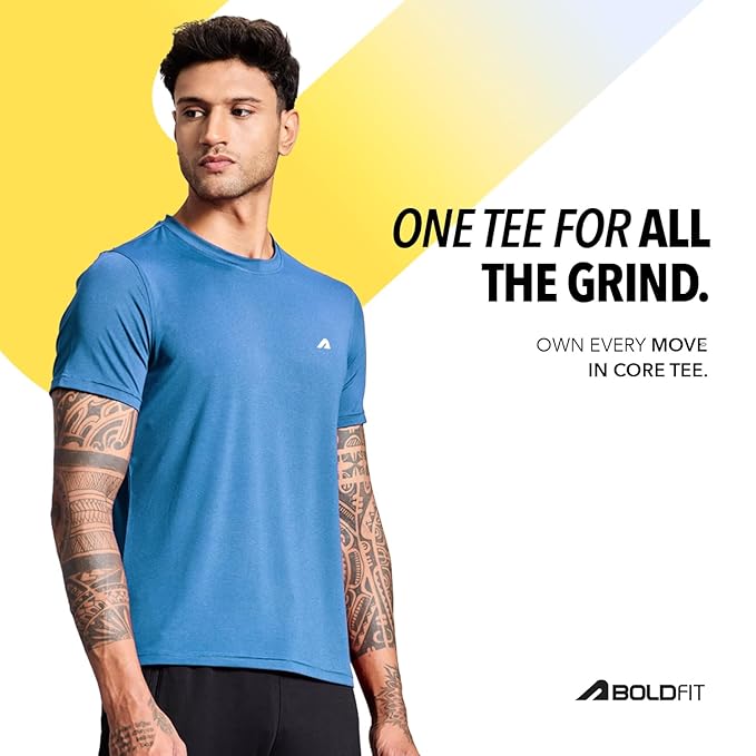 Boldfit Gym Regular Fit T Shirt for Men Round Neck Active Tshirt for Men Quick Dry Active Wear T Shirts for Man Dry Fit T Shirts for Men for Gym &amp; Sports Wear Anti Odor Training Tshirt for Men