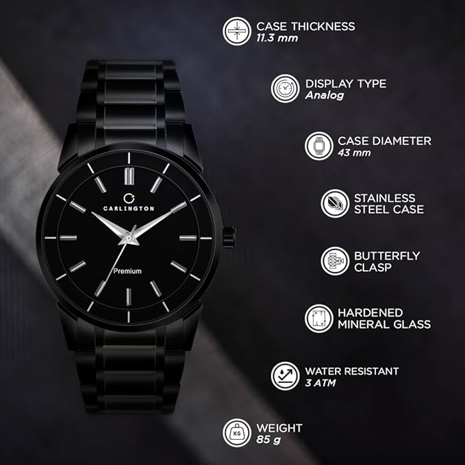 Carlington Premium Watch for Men with Black Colored Chain Watch for Men Stainless Steel and Scratch Resistance