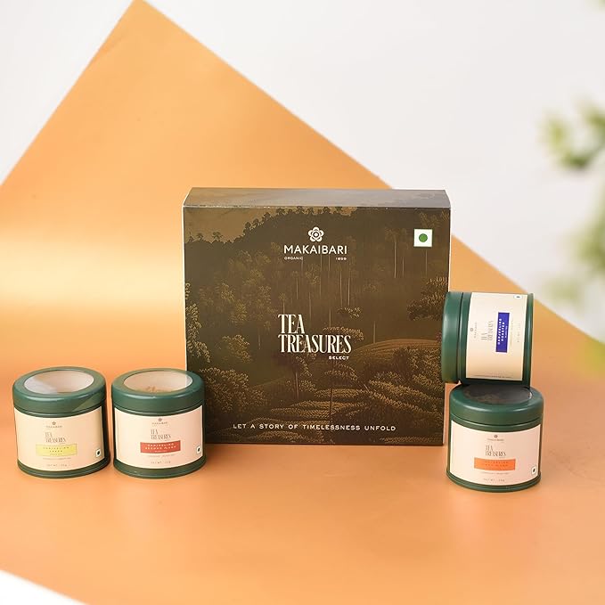 Makaibari Tea Treasures Select Gift Box 100g pack – A Curated Collection of Darjeeling's Finest: First Flush, Second Flush, Darjeeling Roasted, and Darjeeling Green Tea 25g each