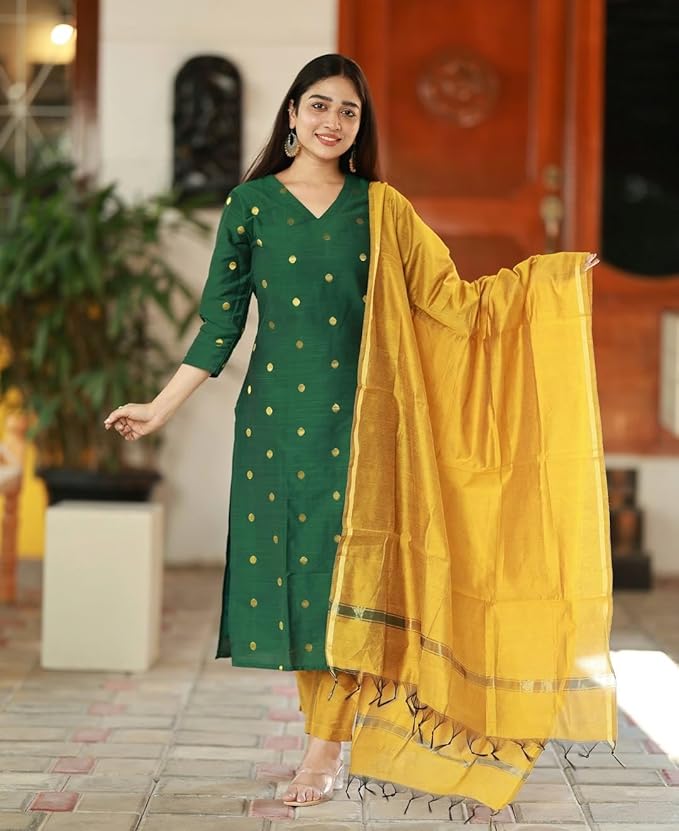 GoSriKi Women Rayon Viscose Printed Straight Kurta with Pant Dupatta.