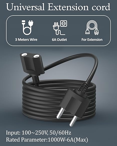 FEDUS 9.8ft Long 22AWG Male to Female 2 Pin Power Extension Cord Wire, 6amp Indoor Outdoor Power Cord Extension Electrical Extender Power Cable for appliances, Electronics, and Power Tools.