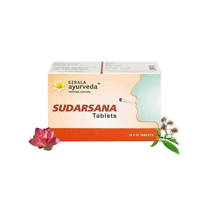 Kerala Ayurveda Sudarsana Tablet | Relieves Viral Infections | Eases High Temperature, Chills, and Cold | Relieves Headache, Sore Throat, and Cold