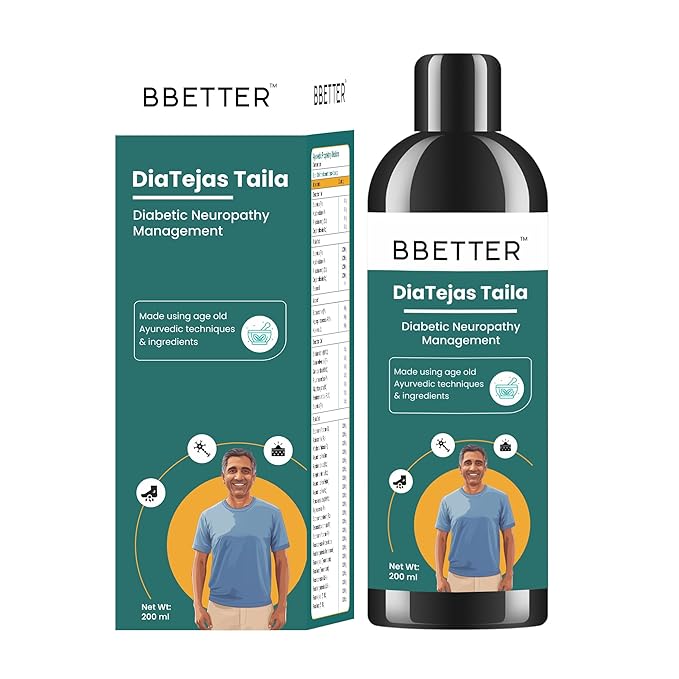 BBETTER DiaTejas Taila | Ayurvedic oil with Cooling Herbs to Support Diabetic Foot Neuropathy Pain Management, Tingling Sensation &amp; Nerve Support – 200ml
