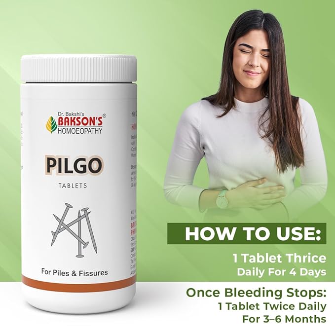 Dr. Bakshi's Bakson's Homoeopathy Pilgo Tablets, For Bleeding &amp; Pain Associated With Piles, 200 Tablets
