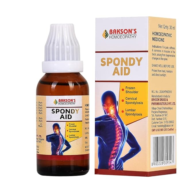 Dr. Bakshi's Bakson's Homoeopathy Spondy Aid Drops | Helps In Reducing Pain, Stiffness &amp; Soreness In Back Muscles | Reduces Stiffness &amp; Radiating Pain Associated With Cervical and Lumbar Spondylosis