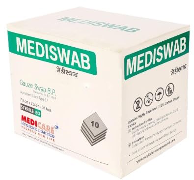 MEDISWAB Sterile Gauze Swab, 7.5 cm x 7.5 cm, 12 Ply | 40 Pieces in 10 Pouches
