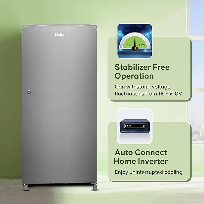 Haier 185L 2 Star Direct Cool Single Door Refrigerator | Toughened Glass Shelves | Large Veg Box | Fast Ice Making | Longer Cooling Retention | Easy Clean Back (HED-19TMS-N, Moon Silver)