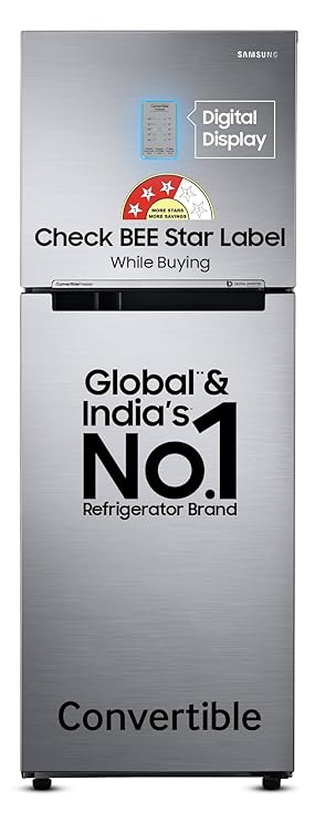Samsung 236 L, 3 Star, Convertible, Digital Inverter with Display Frost Free Double Door Refrigerator (RT28C3733S8/HL, Silver, Elegant Inox)