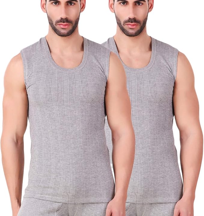 HAP Mens Quilted Thermal Top/Light Grey/Sleeveless/Mega Top/Vest/Premium Winter Innerwear/Pack of 2