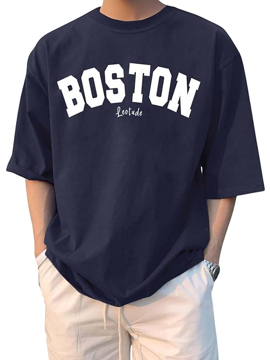 LEOTUDE Mens Half Sleeve Round Neck Cotton blend Graphic Print Oversized T-shirt for Man