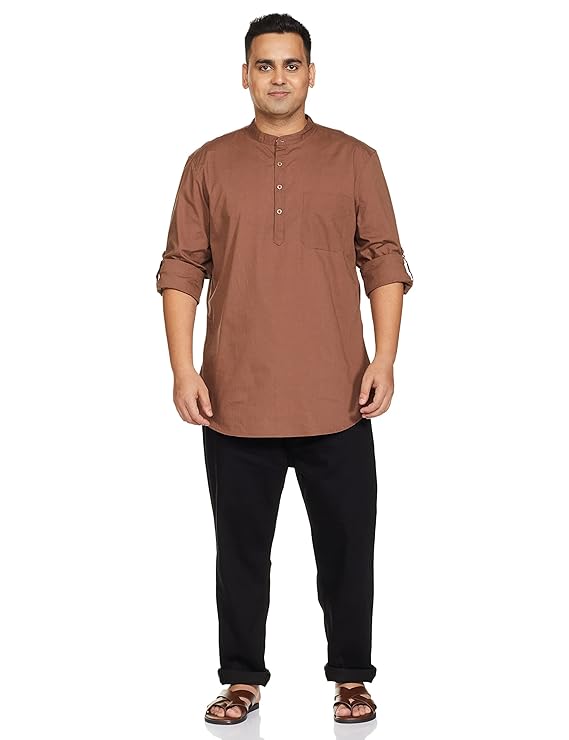 Symbol Mens Cotton Shirt | Kurta Placket Style | Casual | Plain | Full Sleeve | Summer - Regular Fit