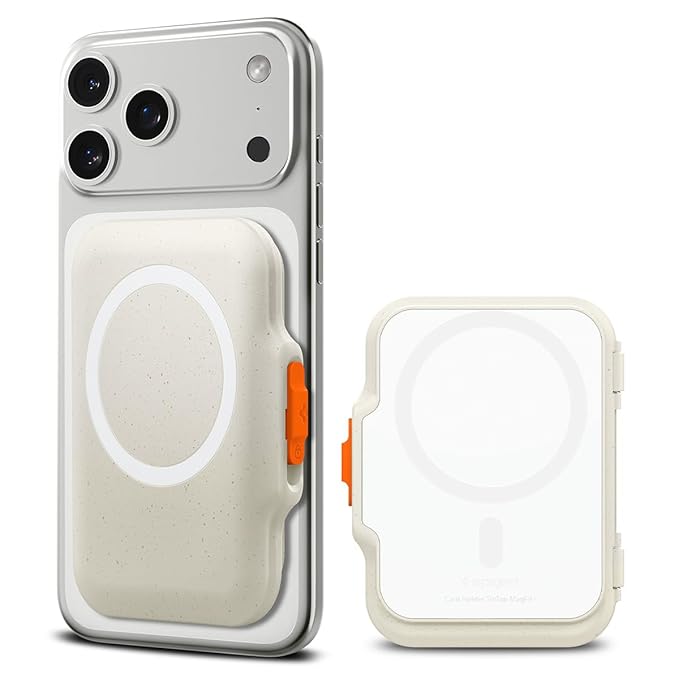 Spigen Tintap (MagFit+) Magnetic Card Holder up to 6 Cards, Hard Shell MagSafe &amp; Pixelsnap Wallet Case Compatible with iPhone 17/16/15/14/13/12 Models, Pixel 10 Series - Dune Beige