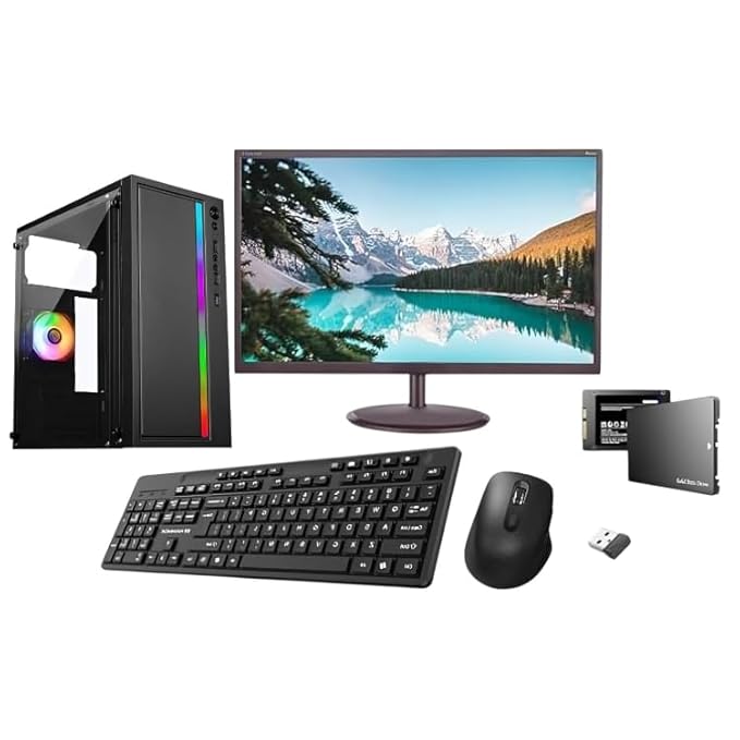POWERDESK Desktop Computer Set, i7 4th Gen, 8 GB RAM, 256 GB SSD, 22" HD LED Monitor,hmk Keyboard &amp; Mouse, WiFi, Windows 10 Pro, MS Office (8-256) (i7-4th/8-256)