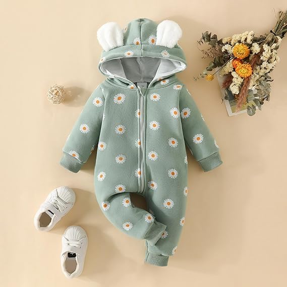 BRANDONN Kids cotton fleece jumpsuit romper sleepsuit hooded semi winter baby boys &amp; girls