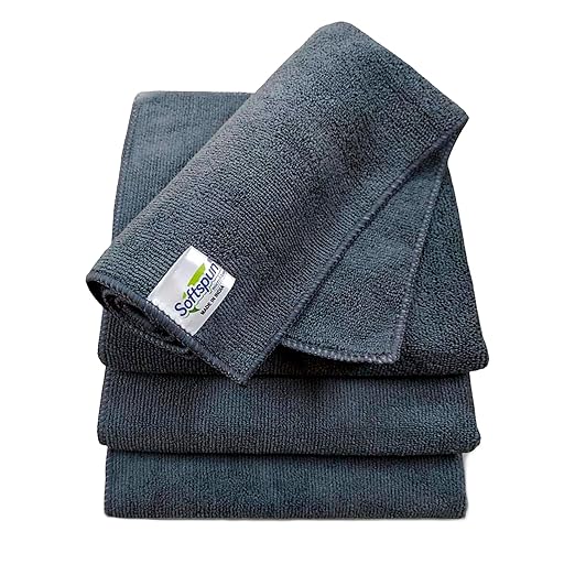 SOFTSPUN Microfiber Cloth - 4 pcs - 40x40 cms - 340 GSM Grey! Thick Lint &amp; Streak-Free Multipurpose Cloths - Automotive Microfibre Towels for Car Bike Cleaning Polishing Washing &amp; Detailing.