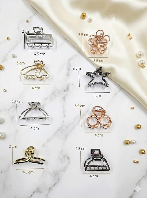 THE MARKETVILLA Hair Clips for Woman Metal - Pack of 8, Hair Clutcher for Women, Claw Clips for Women Aesthetic Clutcher, Cute accessories for Girls, Clature for Girls