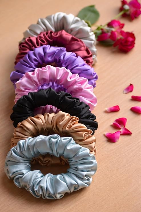 Kvin Multicolor of satin scrunchie. skinny size (Pack of 8). Perfect for Ponytails, Buns &amp; Wrist Wear.Slim, Smooth &amp; Stylish Hair Accessory. Best Gift for Mother Sister and Female friends.