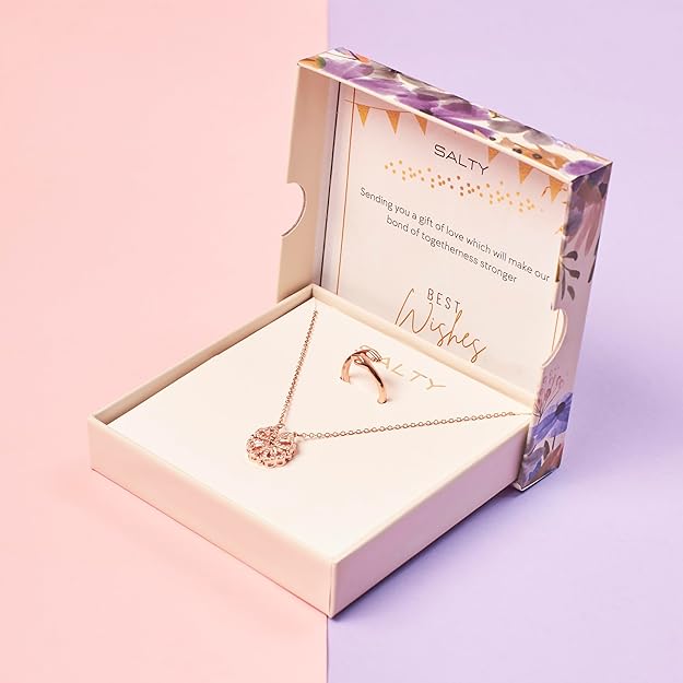 SALTY Anti Tarnish Fancy Loving Gift Box | Necklace, Earrings &amp; Bracelet Jewellery Set for Women | Latest Stylish Minimal Jewelry Sets | Modern Design Aesthetic Accessories | Ideal for Gifting | Gift for Diwali, Christmas, Marriage, Birthday