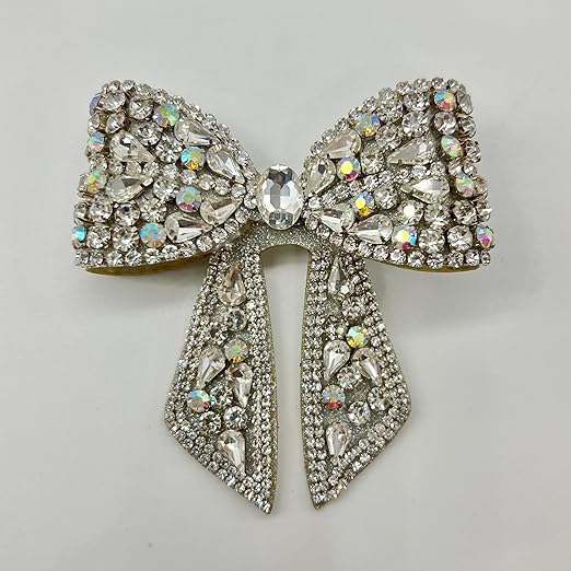 Embellished Hair Bow Clip for Women || Bridal Hair Accessories for Women &amp; Girls | Wedding, Prom, Party engagement &amp; Gifting (Silver)