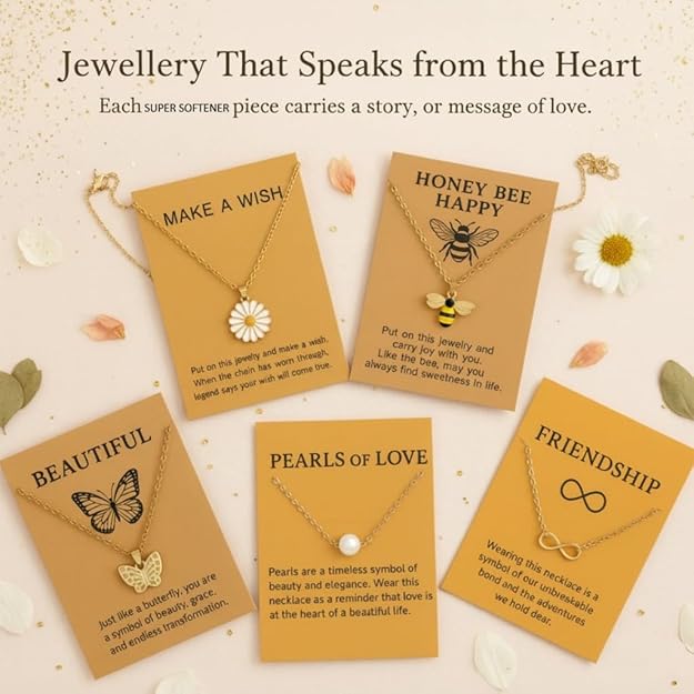 5 Pcs Combo Pendant Necklace Set for Women Stylish Jewellery | Butterfly, Honey Bee, Daisy, Pearl &amp; Infinity Charms | Jewellery for Women | Birthday Gifts &amp; Accessories for Girls