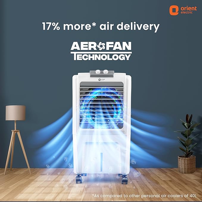 Orient Electric Durachill 40 L Portable Air Cooler For Home | Densenest Honeycomb Pads |More Air Delivery | Fully Collapsible Louvers |Inverter Compatible