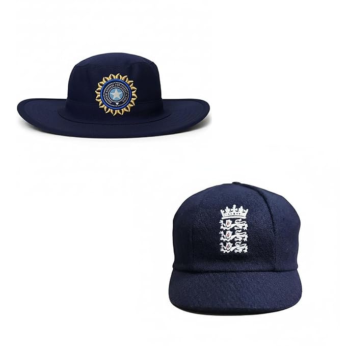 C Classic Blue Cricket Hat Cricket Cap Combo 2 with Embroidered Sun Star Emblem, Wide Brim Western Style, Cap Set, for Cricket Lovers