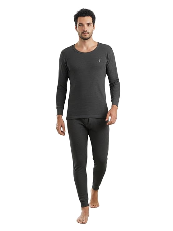 Lux Cozi ONN Mens Round Neck Full Sleeve Skin Friendly Winter Wear Thermal Top and Bottom Set | Thermal Set for Men.