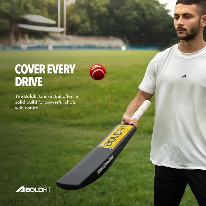 Boldfit Turf Bat Cricket for Adults Plastic Tennis Bat for Mens Heavy Plastic Bats with Grip for Gully, Tournament Match Standard Full Size Tennis Ball - Black.