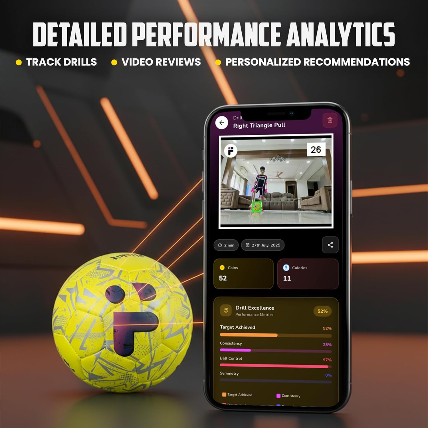 FLICKIT Smart Football Size 5 – AI-Powered Training Ball for Teens Adults (Ages 13+) | Durable Grained PU | Precision Stitching | App-Enabled Drill Tracking | Indoor Outdoor Grass Turf Use
