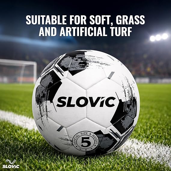 SLOVIC Rubber Professional Football [Size-5] | Hard Ground Foot-Ball | Ideal for Grass Ground Artificial Turf | Training Foot Ball | Soccer Ball | Footballs for Men Women, White..