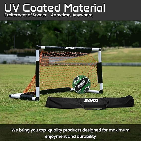 SYNCO Goal Post for Kids with Free Carry Bag | Portable Easy Setup Soccer Net Goal | Soccer Goal Net for Football Training | Goal Post for Home, Backyard, Indoor Outdoor Play | Size 4x2 Feet